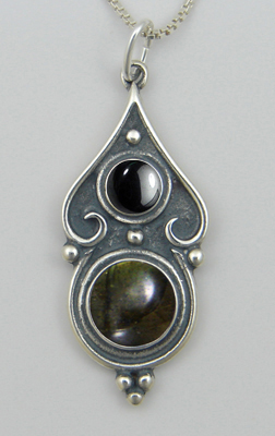 Sterling Silver Romantic Necklace Spectrolite And Hematite